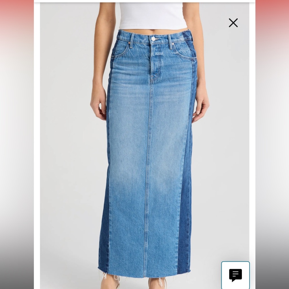 MOTHER The Flagpole Raw Hem Denim Maxi Skirt 100% Cotton
